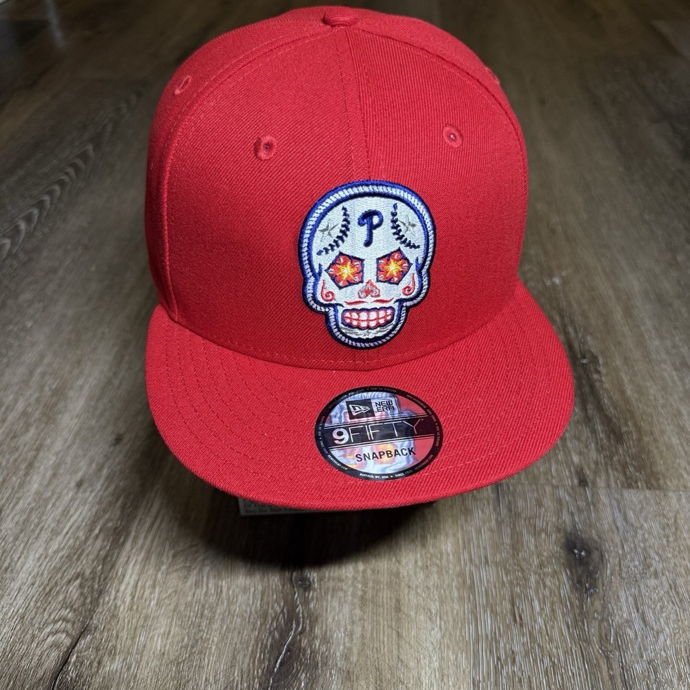 New Era Phillies‎ Snapback Hat Red Day Of The Dead Skull Skeleton Dia Muertos